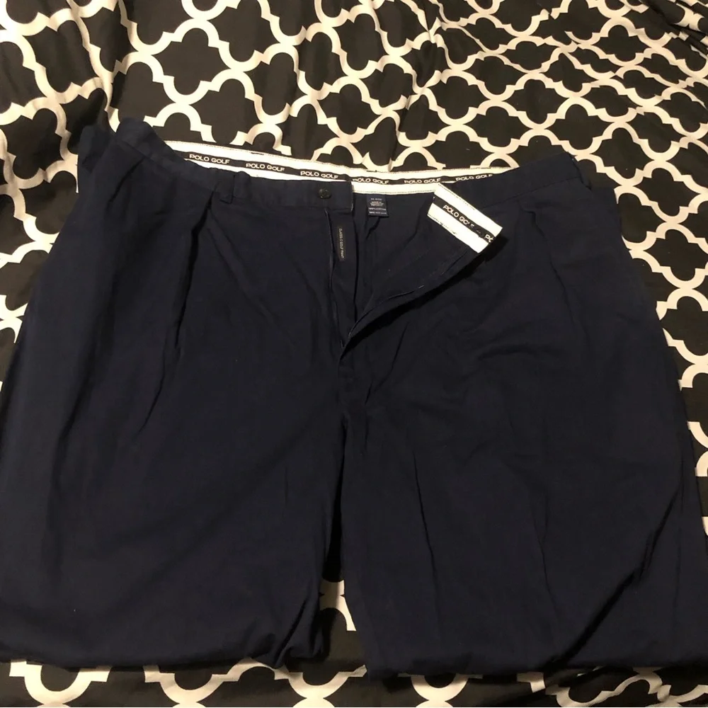 Polo Golf Ralph Lauren Pants Men's 42 x 32 Pleated Front Navy Blue Classic Golf